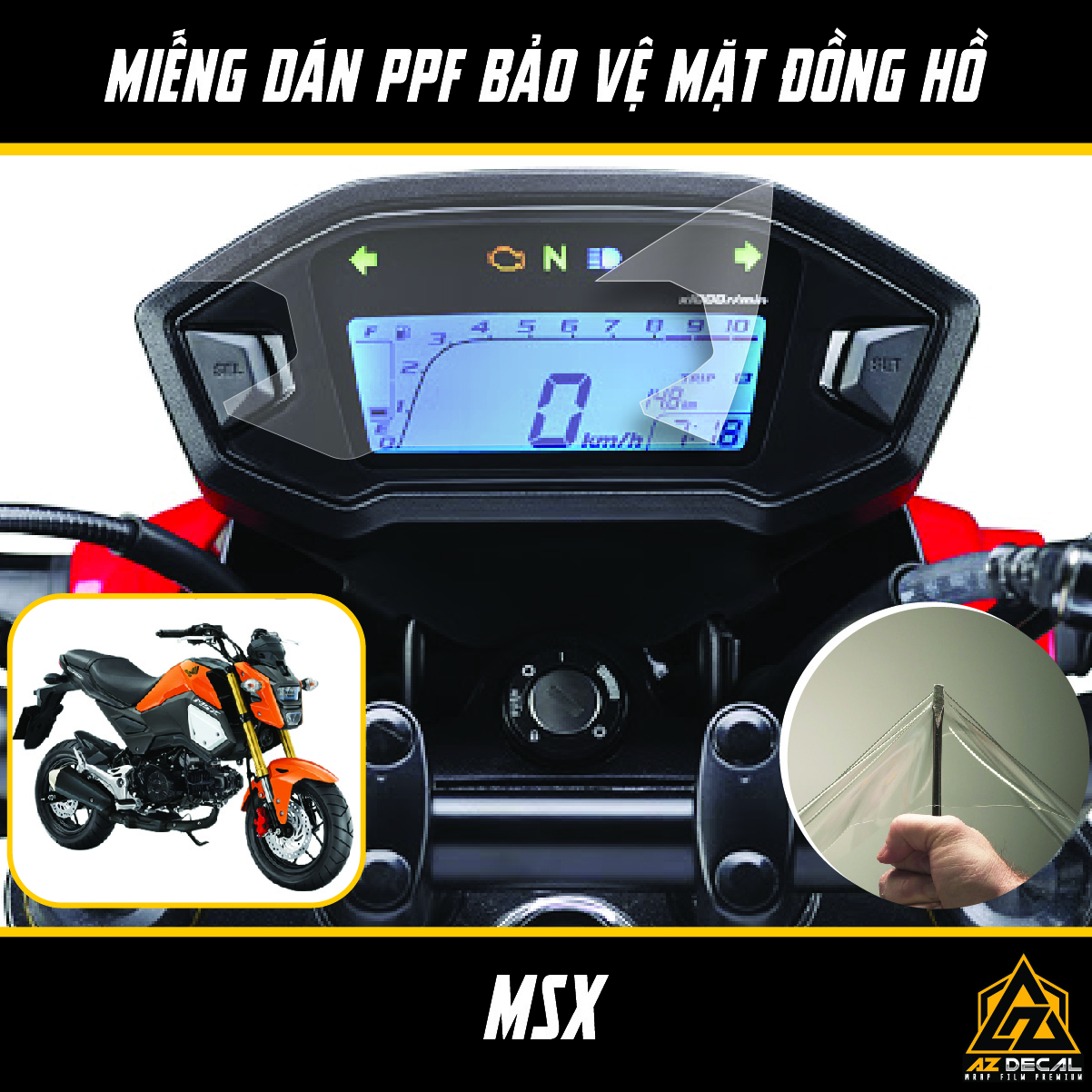 Film PPF Dán Bảo Vệ Đồng Hồ Xe Honda MSX | Miếng Dán Decal Dán Mặt Đồng Hồ Xe Chống Xước, Chống Nước Cắt Sẵn Khuôn Dễ Dán Tại Nhà - Azdecal