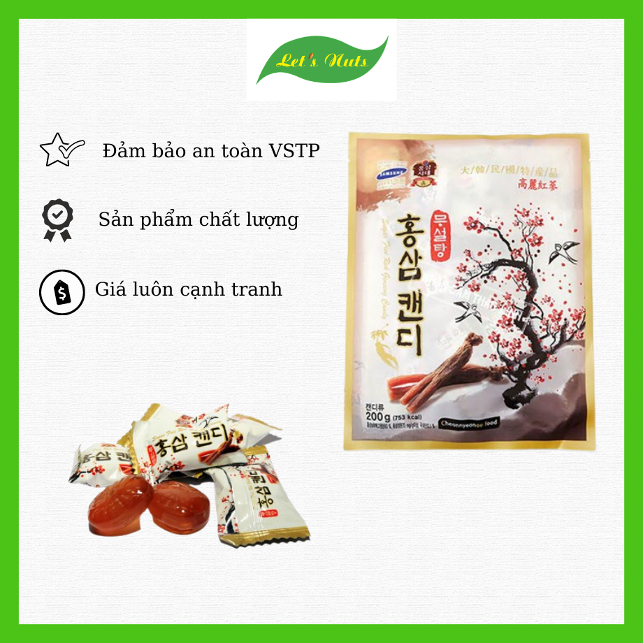[HCM]Kẹo Sâm Cành Đào Không Đường Hàn Quốc túi 200