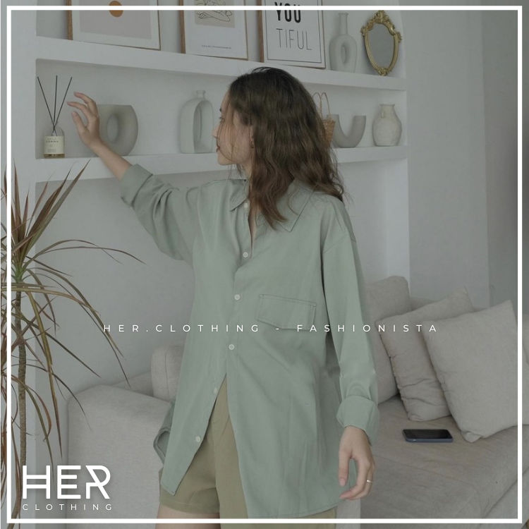 Áo sơ mi dài tay oversize vạt đuôi cá, sơ mi dài tay cúc sau lưng Đũi trượt Hàn