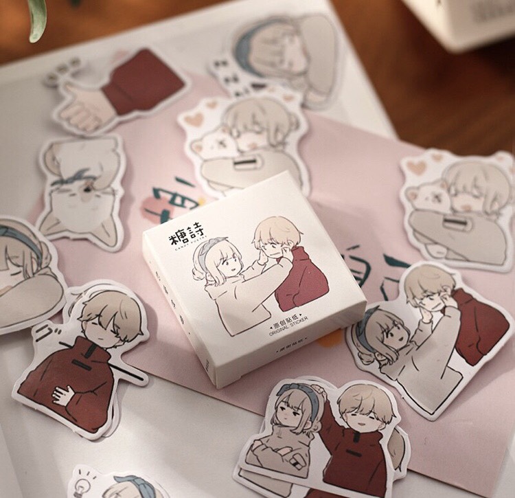 Set 45 nhãn dán Sticker họa tiết cặp đôi hoạt hình dễ thương để trang trí thủ công sổ tay, nhật ký quà tặng