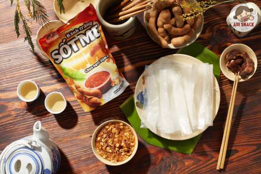 Bánh tráng me Abi chính hãng, mua 3 bịch tặng gói khăn giấy