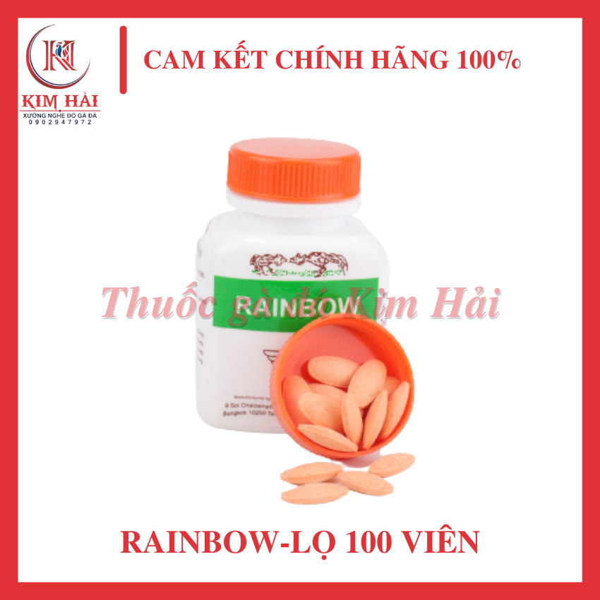 Rainbow[Lọ 100v]-[uống hằng ngày]-nuôi gà tăng cơ bắp gà tơ,cung cấp đầy đủ vitamin giúp gà tơ nhanh vô cốt.
