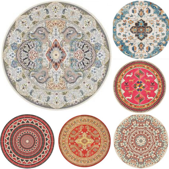 Thảm tròn trải sàn phong cách cổ điển - vintage trang trí phòng khách, decor.