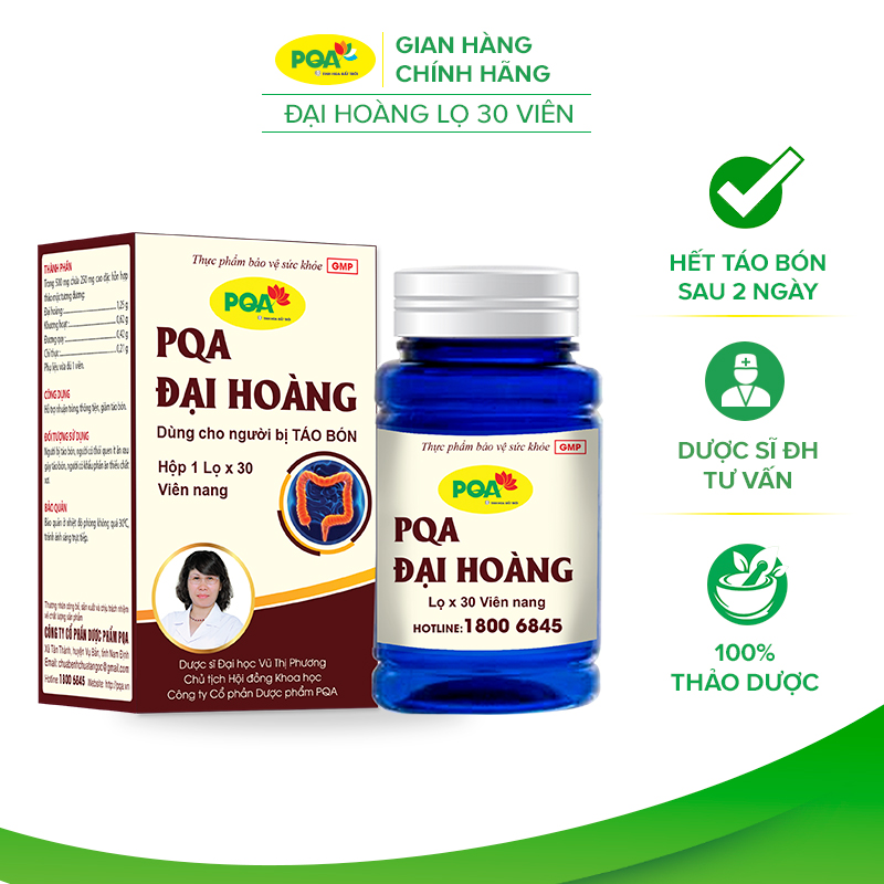 PQA Đại Hoàng- dùng cho người bị táo bón, hộp 30 viên