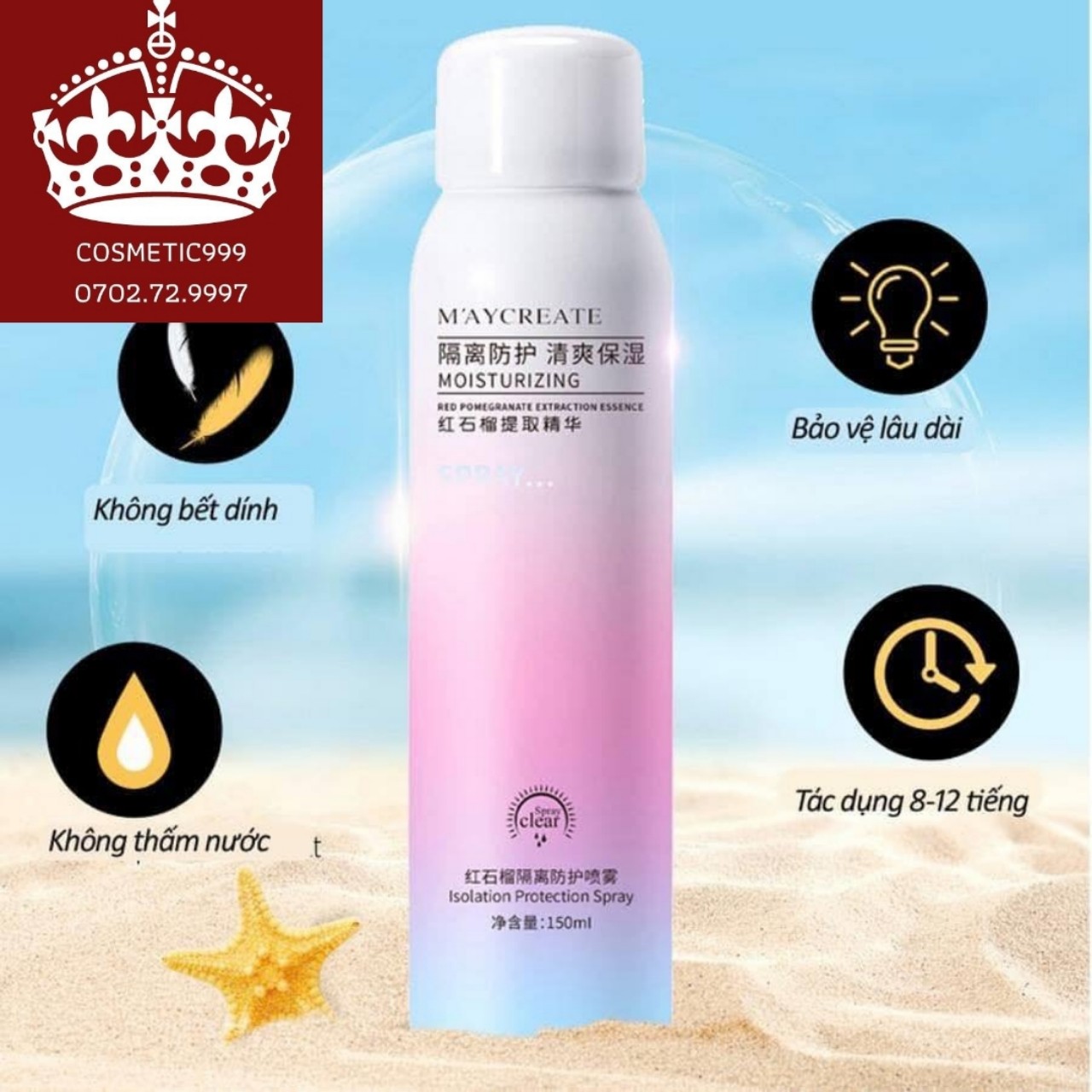 Xịt chống nắng maycreate 150ml chống nắng cấp ẩm nội địa trung