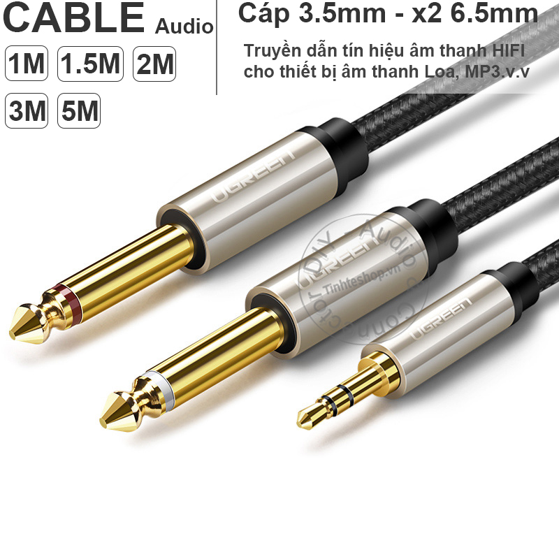 Cáp 3.5mm ra 2 đầu 6.5mm ugreen av126 dài từ 1 mét đến 5 mét - dây 2 6.5 ra 3.5