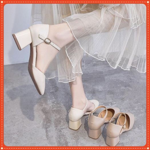 ✔♕ Giày Mũi Nhọn Mã C4 Phối Dây Hở Gót Cao 5cm (BÍT HẬU)