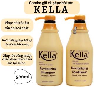 BỘ DẦU GỘI VÀ DẦU XẢ  KELLA[MÀU vàng 500ml] PHỤC HỒI TÓC HƯ TỔN Revitalizing Natural Oil & Kerain 500ml