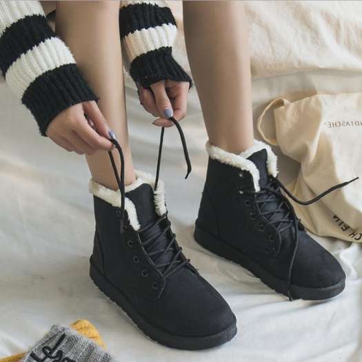 Boots nữ mùa đông, bốt lông dây buộc cực ấm đi du lịch mùa đông siêu đẹp, giày bốt nữ dáng đẹp, cute dành cho mùa đông đi chơi Sapa