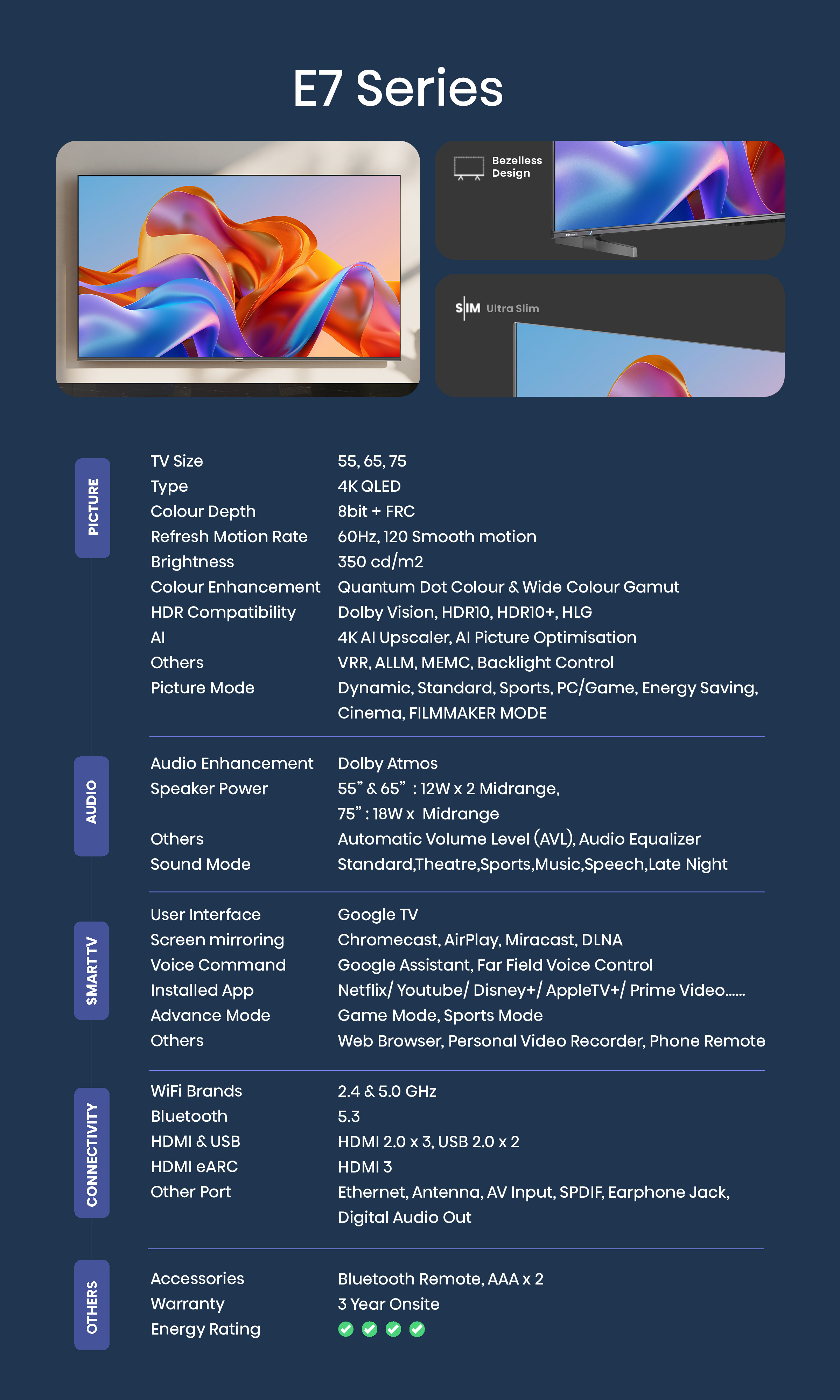 [2025] Hisense E7N 50/55/65/75 inch QLED MAX 4K Google TV | Quantum Dot Colour | 5-Tier Eye Shielding | Dolby Atmos & Vision · v18