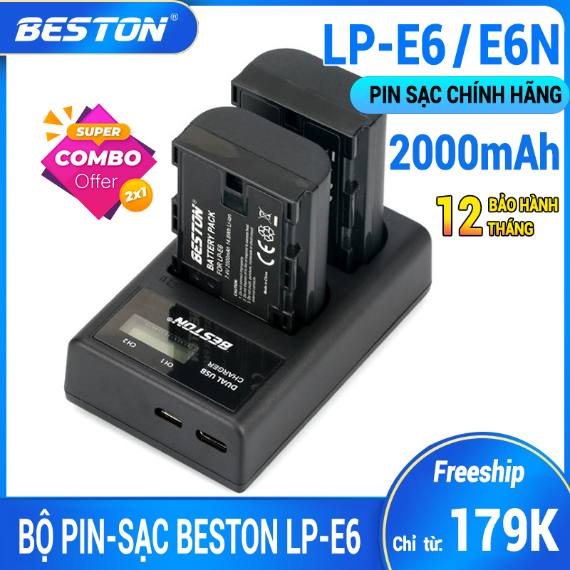 Bộ 2 pin và sạc đôi cho Canon LP-E6/E6N Beston dùng cho máy ảnh CANON 5D II 5D III 60D 70D 7D 80D 5D MARK IV (hàng chính hãng)