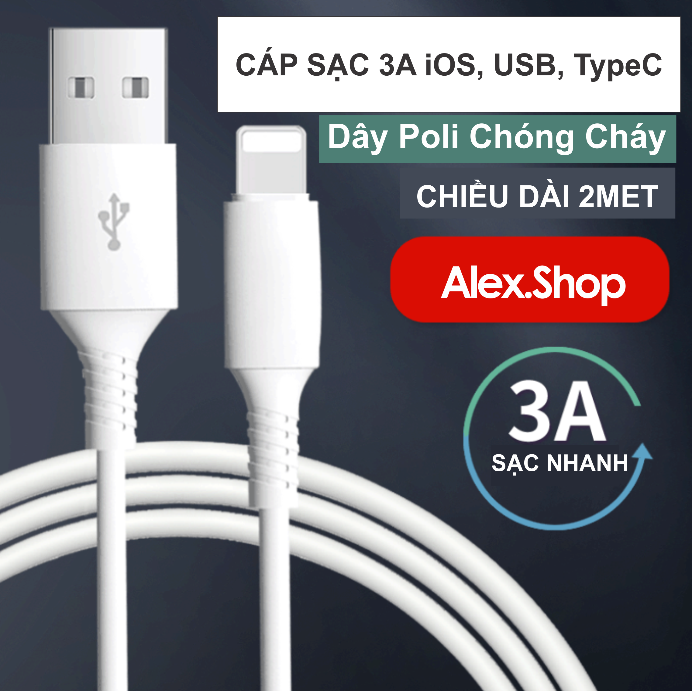 🔥17.9 - 30.9🔥[2 Mét] Dây Cáp Sạc Siêu Nhanh 3A Các Loại Lighting MicroUSB Type-C