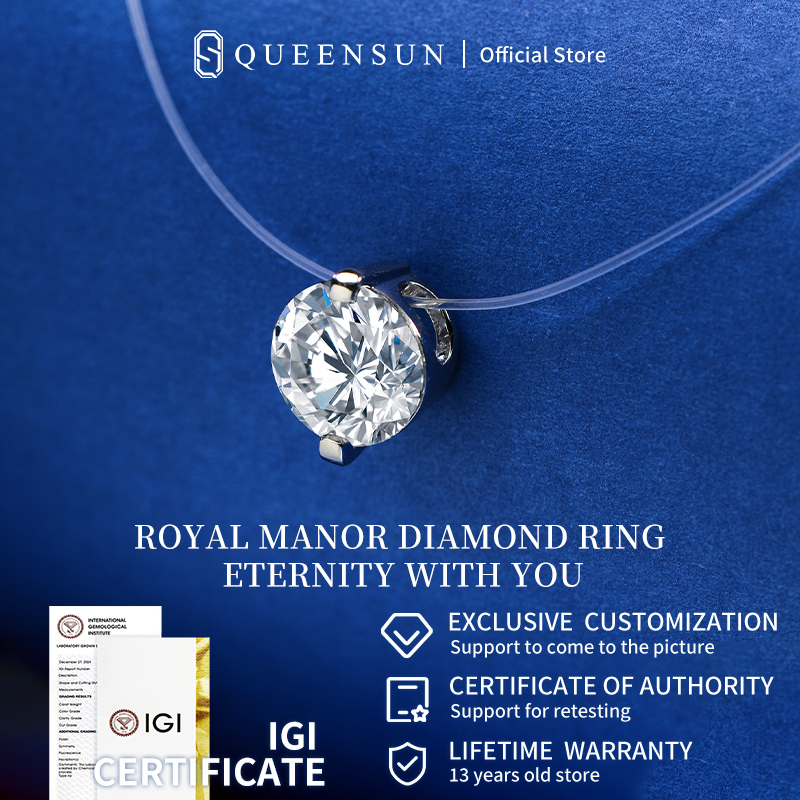 QUEENSUN 18K Gold /Platinum  Lab Grown Diamond Necklace Female Clavicle Chain Mermaid Tears