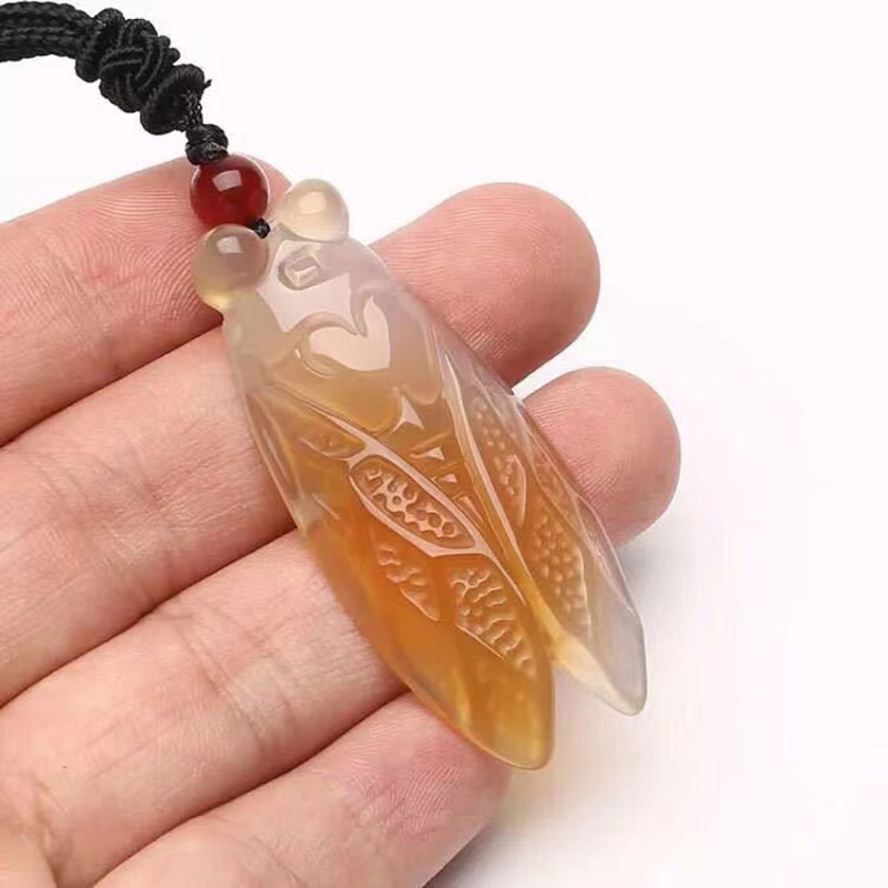Mặt dây chuyền ve sầu đá mã não tự nhiên mặt dây chuyền ve sầu đá chalcedony vòng cổ nam và nữ đẹp