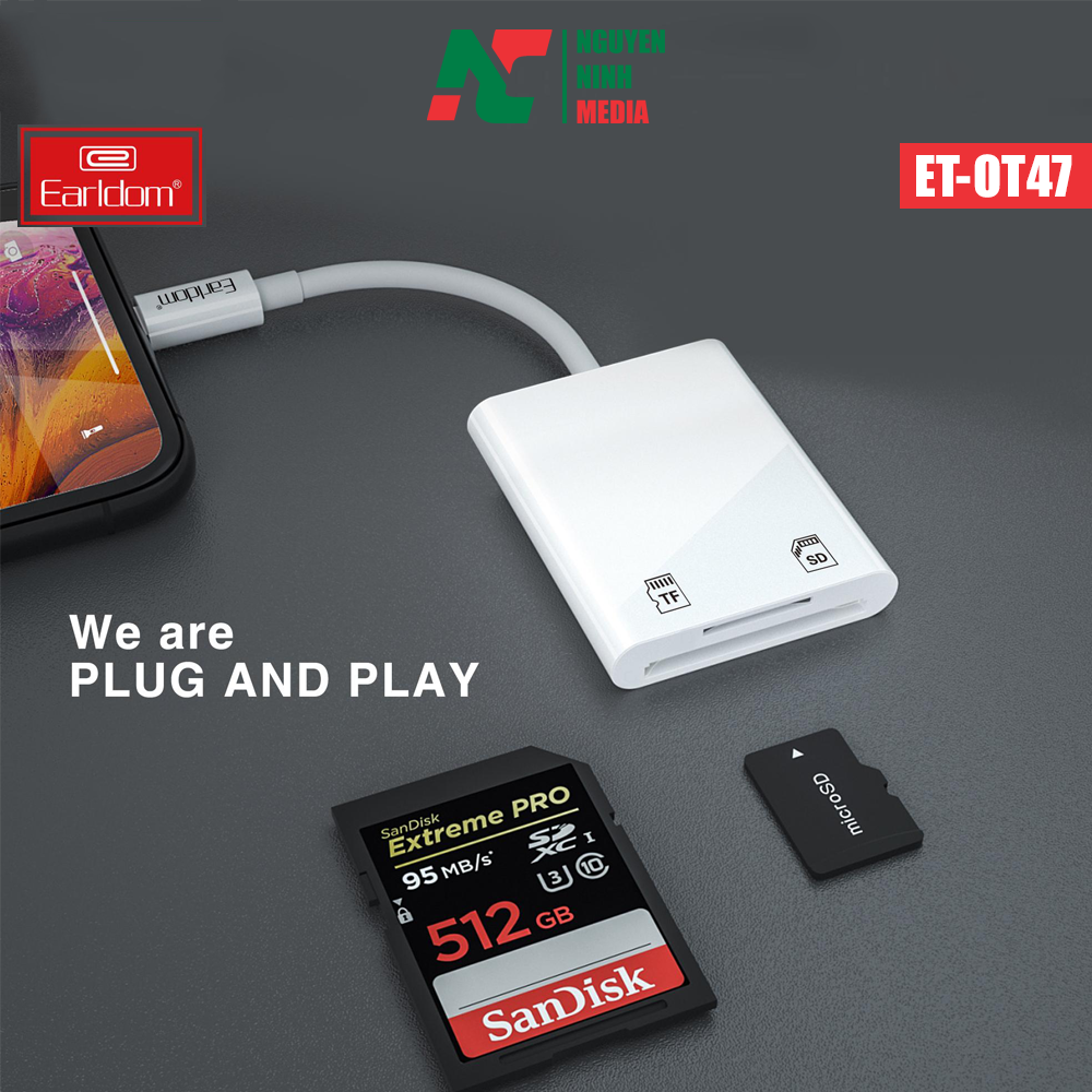 Đầu đọc thẻ nhớ dành cho iphone, ipad earldom et-ot47 - hỗ trợ thẻ microsd và sd