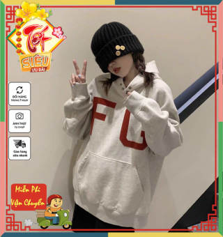 Áo Hoodie Form Rộng, Áo Nỉ Phối 2 Cúc Bấm Nón Độc Đáo in Chữ FG Siêu Hot.U