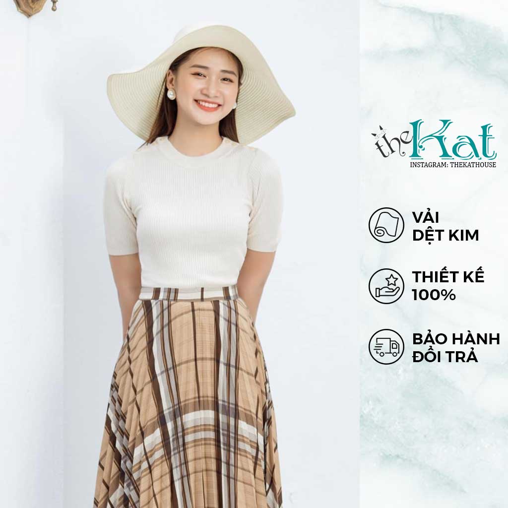 Áo Thun Dệt Kim không cổ The Kat House, vải dệt sợi, ôm vừa vặn , tông dáng, đủ màu, đủ size