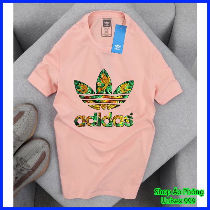 Áo phông adidas nam nữ chính hãng màu hồng tôm cotton phong cách thể thao, áo thun adidas cổ tròn tay ngắn ad 35