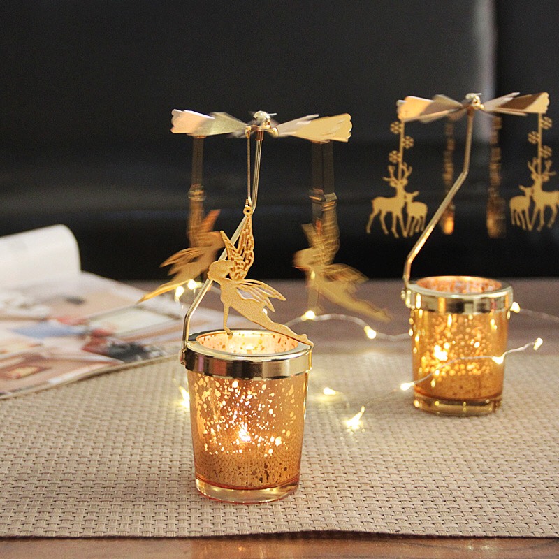 Khay nến xoay phụ kiện nến thơm trang trí phòng ngủ phòng khách bàn ăn-tặng kèm 5 nến tealight