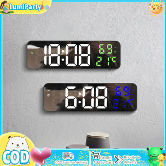 đồng hồ treo tường kỹ thuật số LED màn hình lớn đồng hồ báo thức điện tử hiển thị nhiệt độ độ ẩm thời gian treo tường