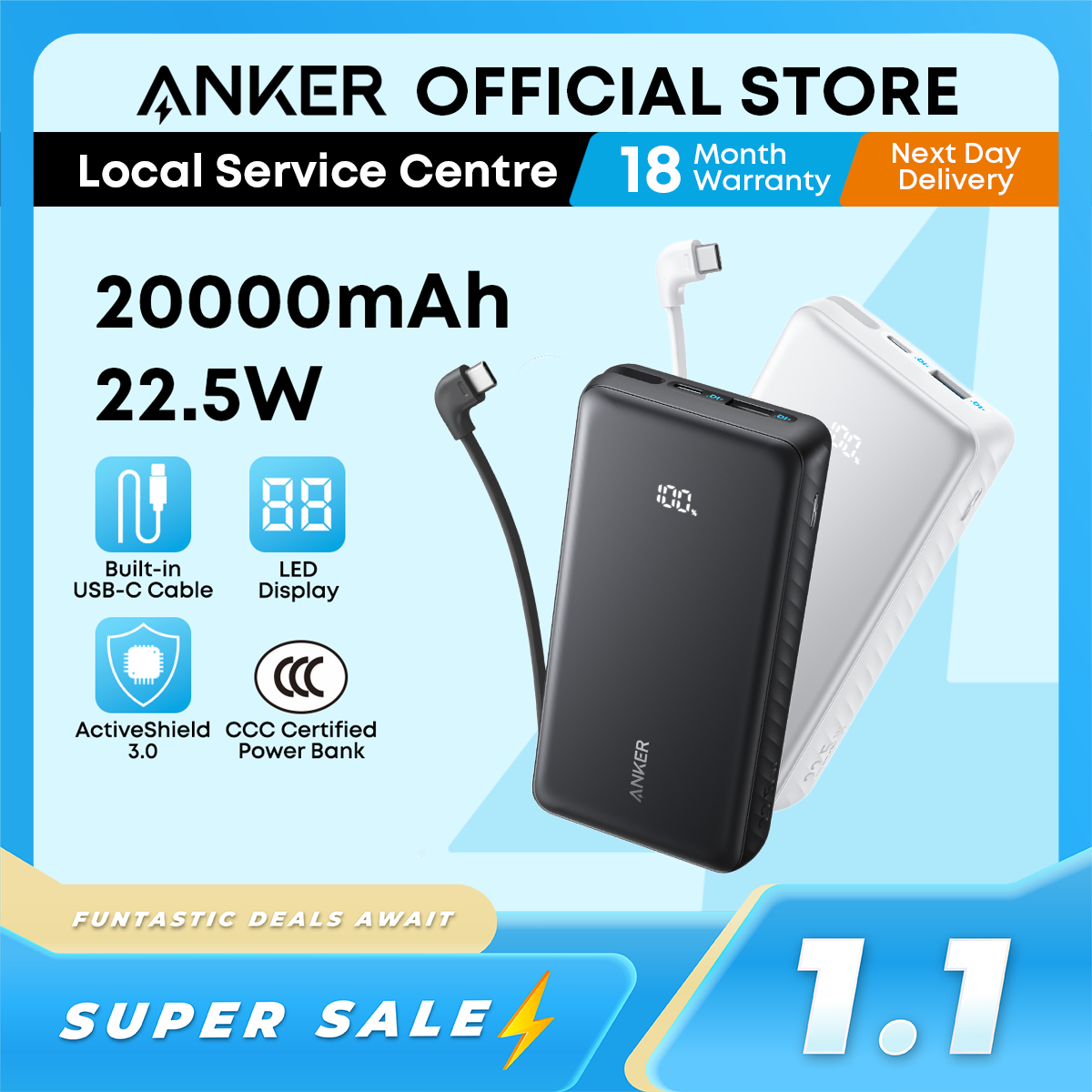 Anker 25000Mah Power Bank - 165W Ultra Fast Charging, Dual Built