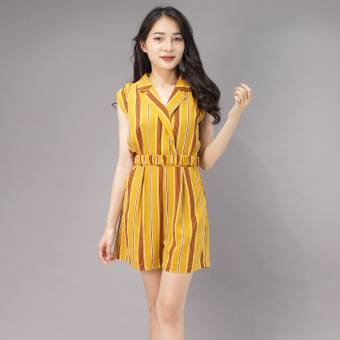 Bộ Jumpsuit áo cổ vest, sát nách, kèm đai eo rời AQS4039