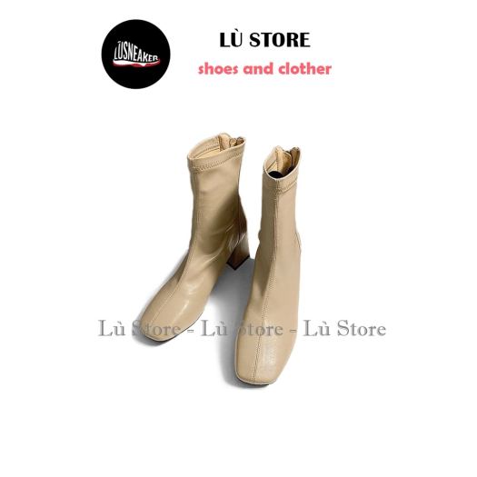 ┅┅✇  Giày bốt da mềm nữ cao cổ lót nỉ khóa sau cao cấp-boot mũi vuông đế 6 phân