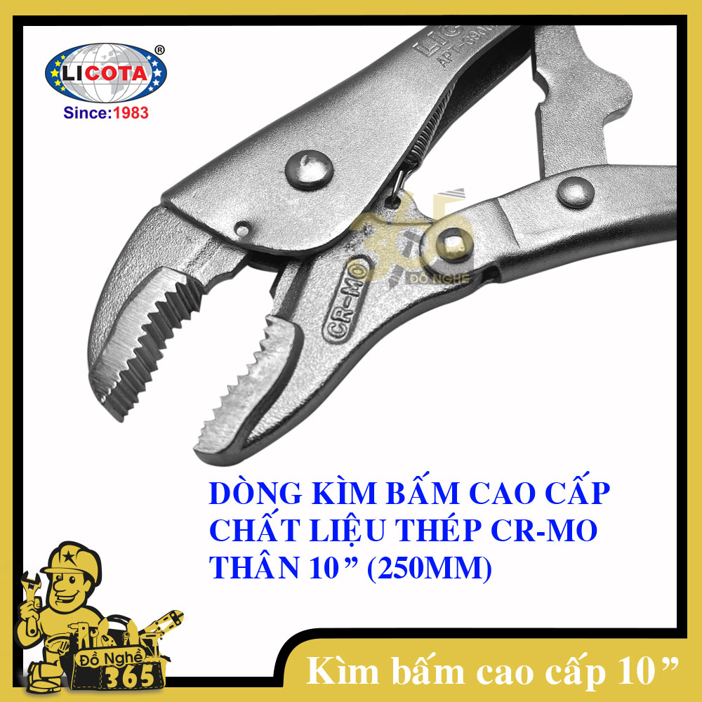 Kìm bấm chết xi trắng Cao cấp Licota 10" (250mm) , kìm chuyên sử dụng kẹp, siết, vặn các đầu tán, chi tiết máy móc, chất liệu thép CR-MO siêu cứng
