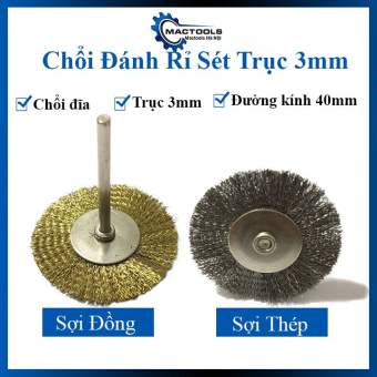 Chổi đĩa đánh rỉ sét trục 3mm đường kính 40mm sợi đồng, sợi thép gắn máy mài cầm tay vệ sinh, đánh bóng, đánh gỉ bề mặt kim loại