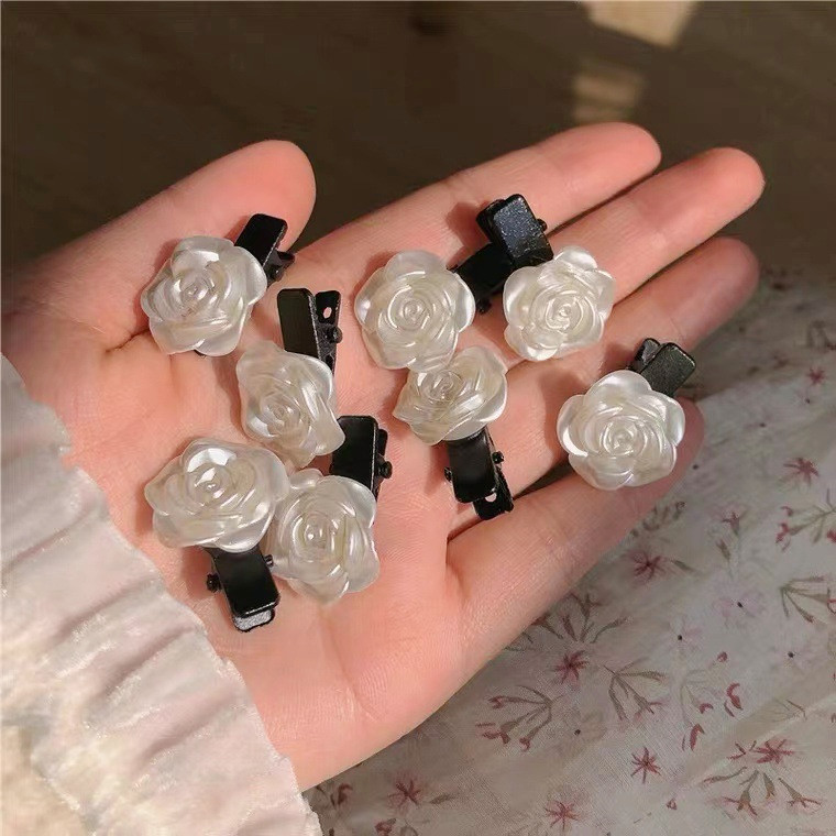 Tóc hoa hồng trắng kẹp tóc siêu thần tiên kẹp tóc hoa trà kẹp tóc mái phong cách hàn quốc