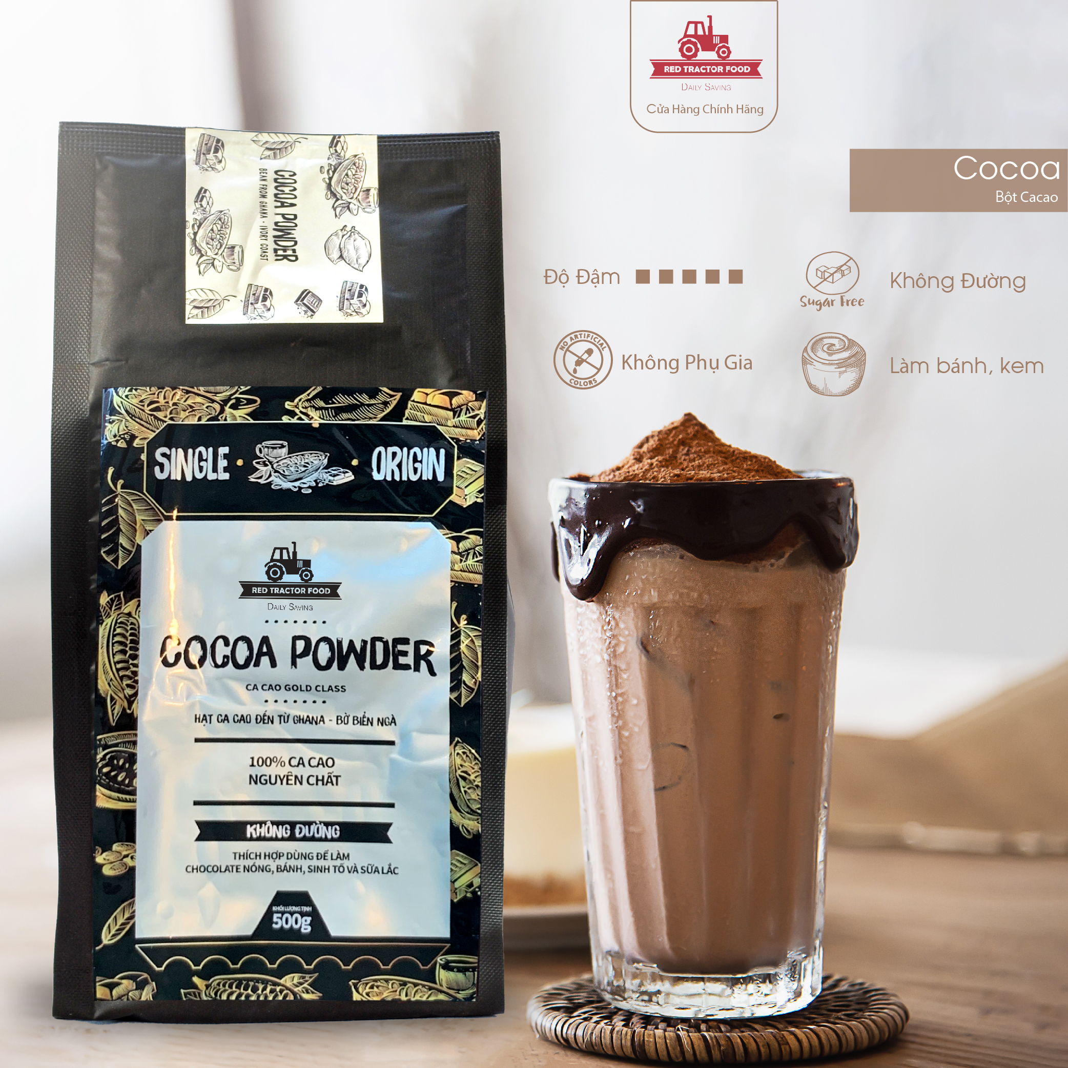 Bột Cacao nguyên chất không đường nhập khẩu The Rich Foods 500gr-Gold Class