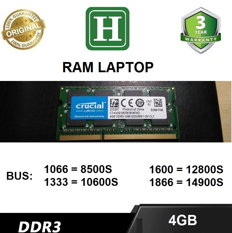 Ram Laptop DDR3 4gb bus 1066 - 8500s bảo hành 3 năm