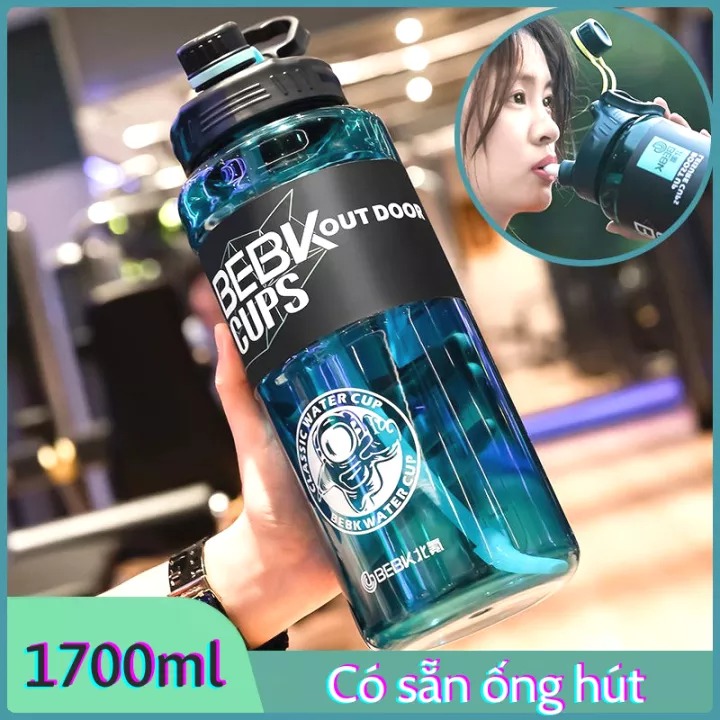 Bình đựng nước 1700ml có ống hút bình uống nước tập thể thao tập gym