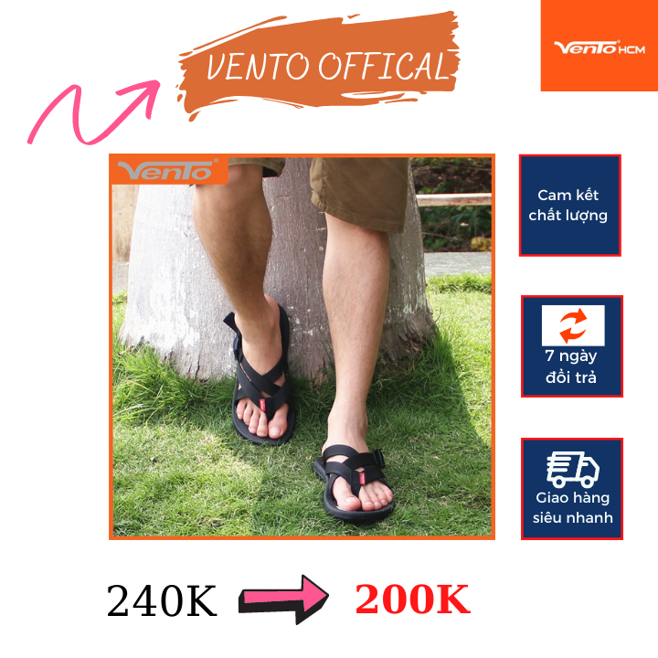 [HCM]Dép Nam VENTO kiểu xỏ ngón quai dù chống thấm nước VT1189