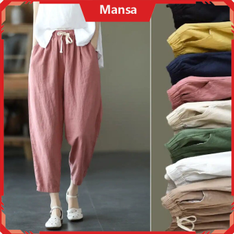 Quần Ống Rộng Vải Lanh Và Cotton 100% Quần Củ Cải Cổ Điển Quần Harem Mới Mùa Hè Cho Nữ Quần Chín Tấc Thường Ngày Dễ Phối Màu Trơn Quần Nữ Thường Ngày