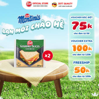 Giao Hoả tốc - COMBO 2 túi Phô mai lát Zott Gourmet Slices SANDWICH nhập khẩu từ Đức (gói 200g – 12 lát), làm từ Sữa tươi giàu Canxi, Chất đạm