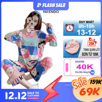 đồ bộ nữ Dài Tay mặc nhà form rộng , Bộ Đồ Ngủ Nữ Tay Dài Áo Thun Tay Lỡ + Quần Dài