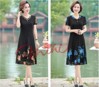 Váy Đầm trung niên nữ cho mẹ phối hoa cao cấp V63 - Áo đầm kiểu dáng thời trang thiết kế dự tiệc dạ hội sang trọng cho người lớn tuổi trung tuổi U40 U50 U60 U70 mặc mùa hè, thu đông Bigsize, cỡ lớn, cho người mập giá rẻ