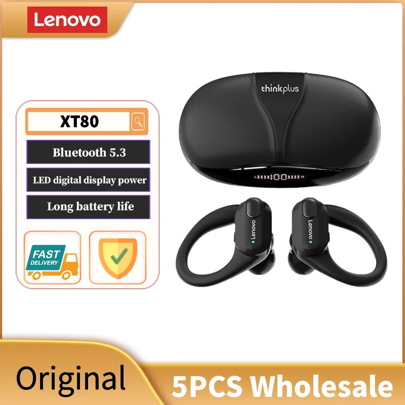 5PCS NEW Lenovo XT80  Earphones True Wireless Headphones with Mic Button Control Noise Reduction Earhooks Waterproof Headset
