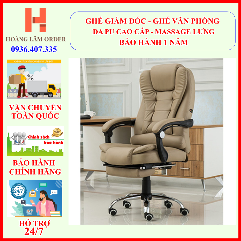 Ghế xoay văn phòng ,Ghế làm việc ,Ghế Giám Đốc Có Massage Lưng,ghế văn phòng Có Để Chân Da PU Cao Cấp – T148