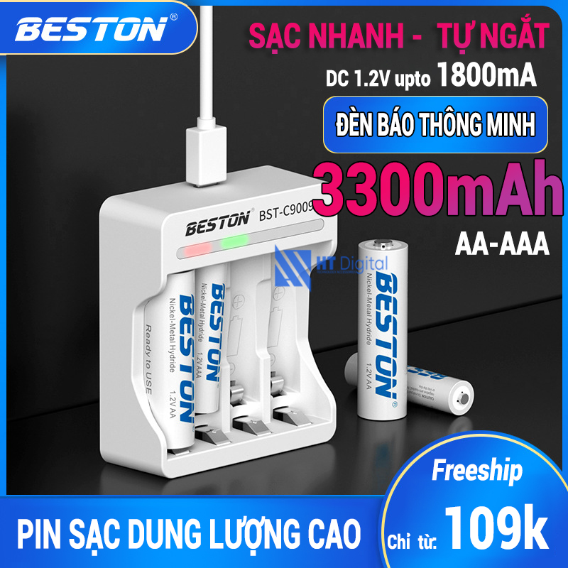Bộ Sạc Pin AA AAA Beston Thông Minh BST-C9009 Tự Ngắt Cho Micro Karaoke loa đồ chơi trẻ em đồng hồ thiết bị điện tử đèn flash pin máy ảnh xe điều khiển đèn pin siêu sáng loa kẹo kéo pin sạc dung lượng cao