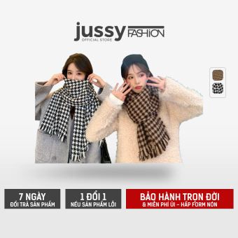 Khăn Quàng Cổ Sọc Caro Hàn Quốc Màu Đen Be Vintage Jussy Fashion Chất Khăn Choàng Cổ Len Cashmere Dày Mịn 180x80cm