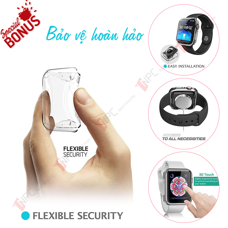 Ốp Silicone Dẻo Apple Watch Ultra 49mm và Series 8/7/SE/6/5/4 kích thước 40mm 44mm 41mm 45mm 49mm