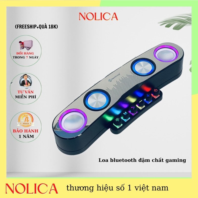 Loa bluetooth NR555 mini cao cấp bass mạnh cute nhỏ gọn NOLICA đèn led RGB, loa máy tính sách tay đa phương tiện