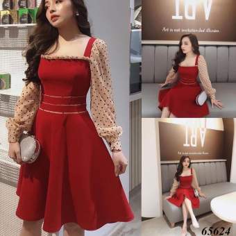 ĐẦM XÒE DỰ TIỆC PHỐI TAY VOAN DÀI TAY CHẤM BI SIÊU XINH