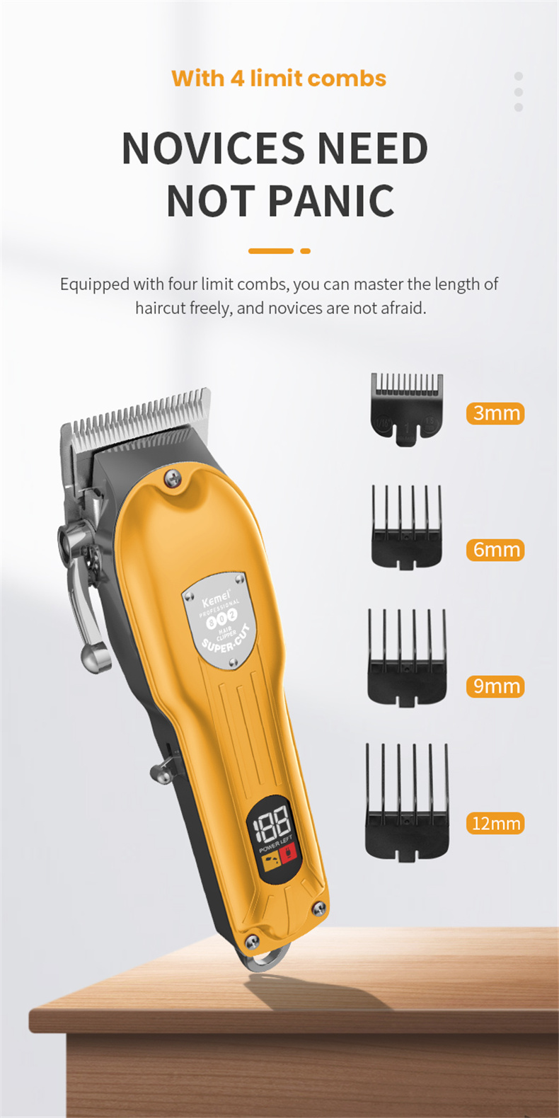 Description Picture 5 of itemKemei 10W Powerful Professional Hair Clippers For Men Barber All Metal Cordless Electric Hair Trimmer Cutting Set Hair Clipper