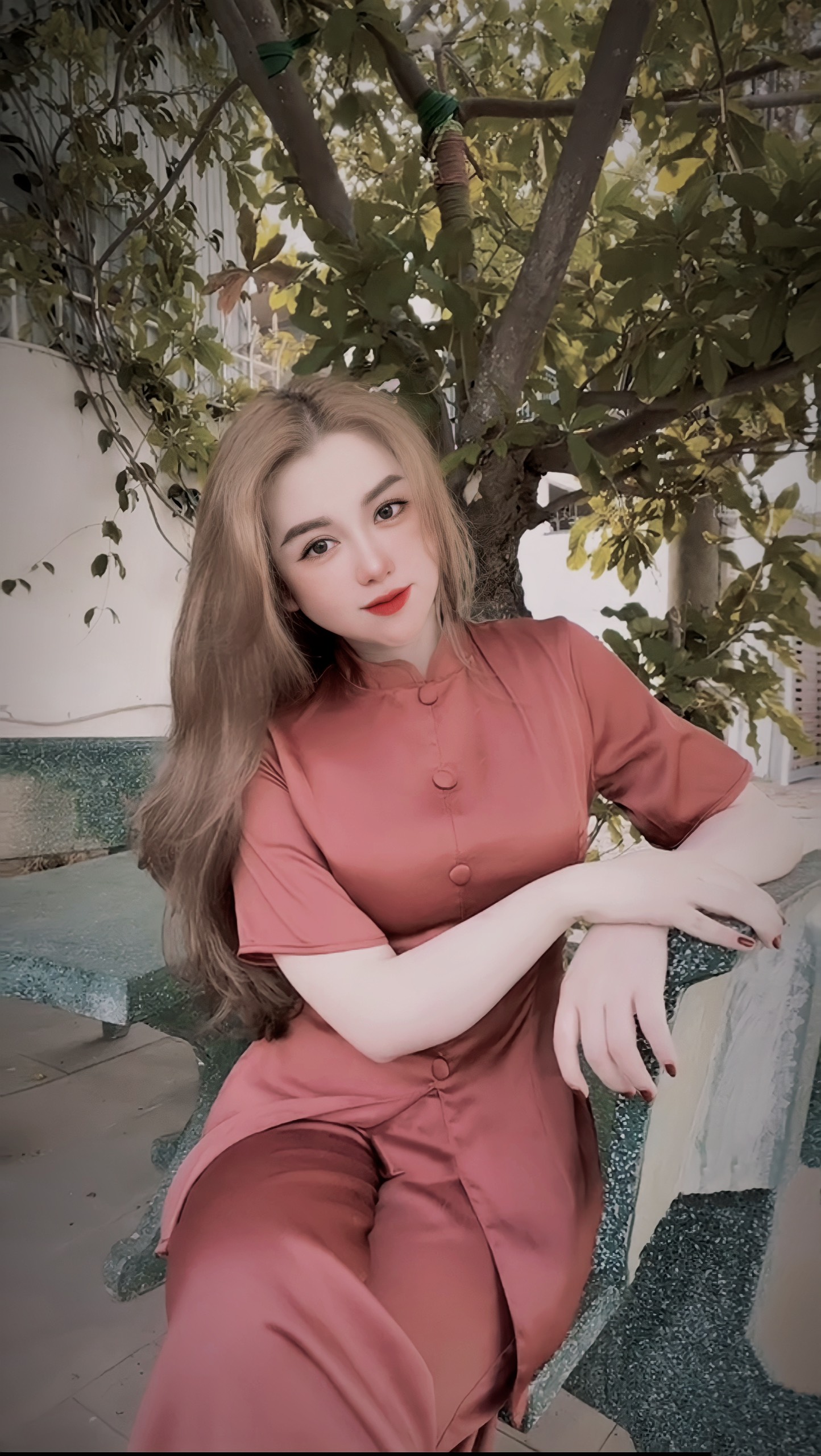 Đồ lam đi chùa chất lụa mango nút bọc cao cấp d23