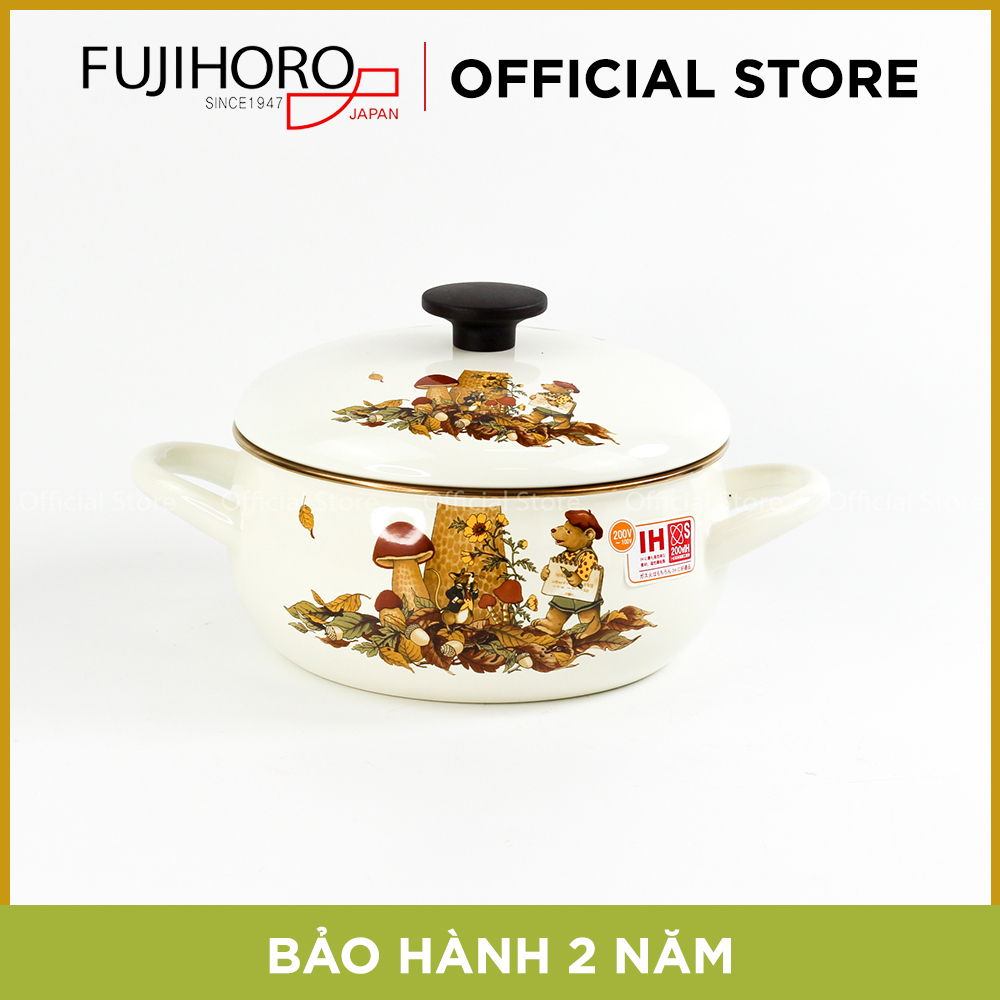 Nồi tráng men Fujihoro FTCV-20W (Họa tiết Con Gấu) - Dung tích 2.4L - Bảo hành 2 năm - Hàng chính hãng