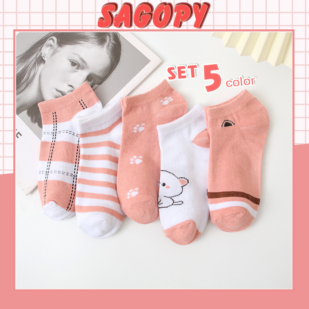 Tất nữ cổ ngắn cute hình MÈO HỒNG, vớ nam nữ cao cổ ngắn phong cách Vintage hàn quốc chống hôi chân Sagopy TN10