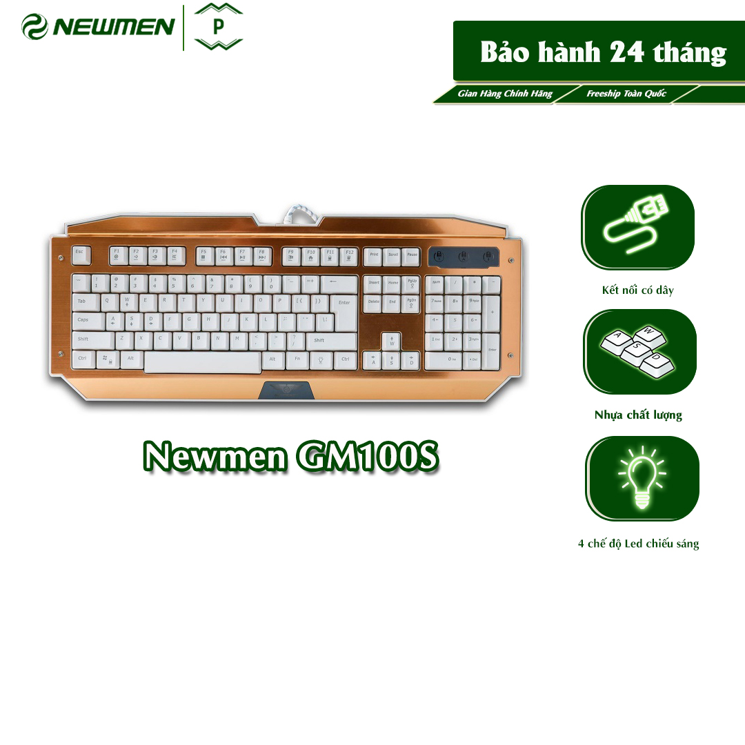 Bàn phím bán cơ newmen gm100s mặt nhôm full-size led - hàng chính hãng